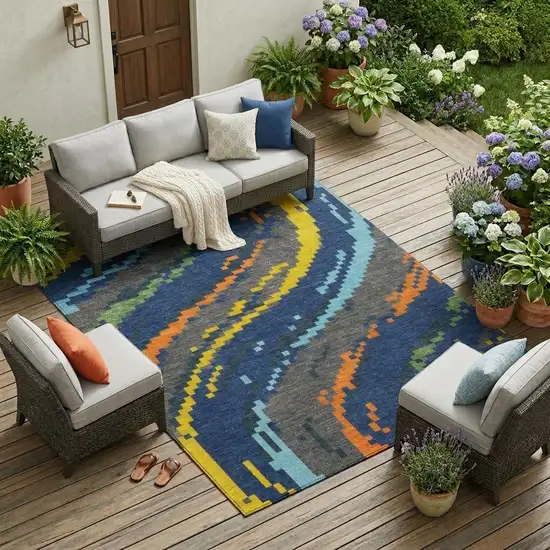Navy Blue And Blue Abstract Washable Indoor Outdoor Area Rug Photo 1