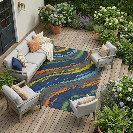 Navy Blue And Blue Abstract Washable Indoor Outdoor Area Rug Photo 1
