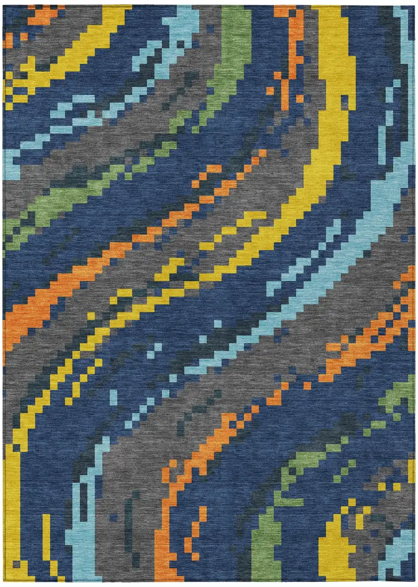 Navy Blue And Blue Abstract Washable Indoor Outdoor Area Rug Photo 2