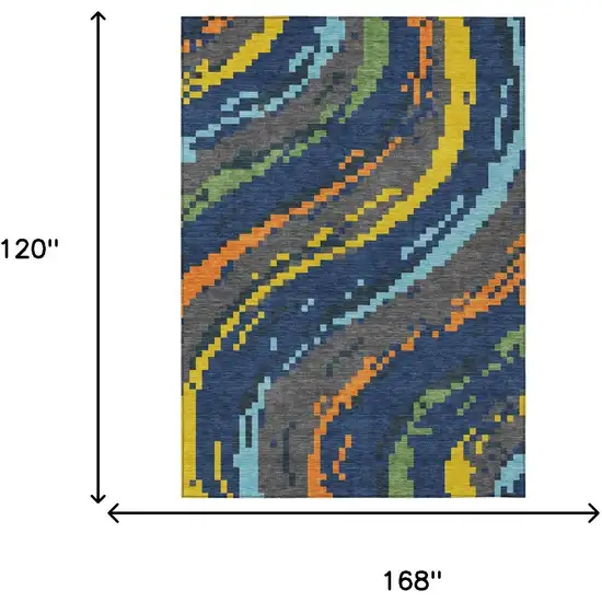 Navy Blue And Blue Abstract Washable Indoor Outdoor Area Rug Photo 5