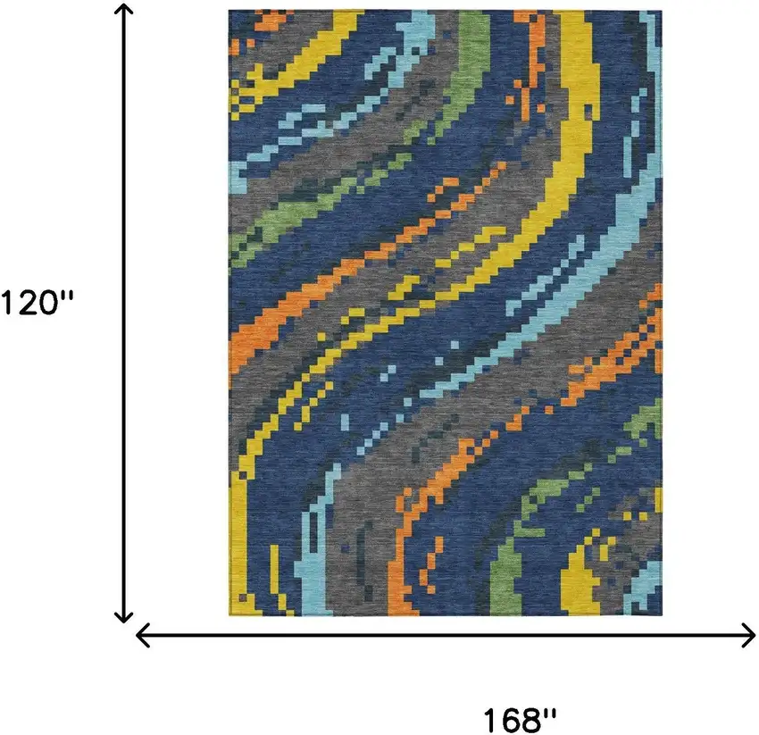 Navy Blue And Blue Abstract Washable Indoor Outdoor Area Rug Photo 5