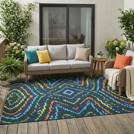 Navy Blue And Blue Abstract Washable Indoor Outdoor Area Rug Photo 1