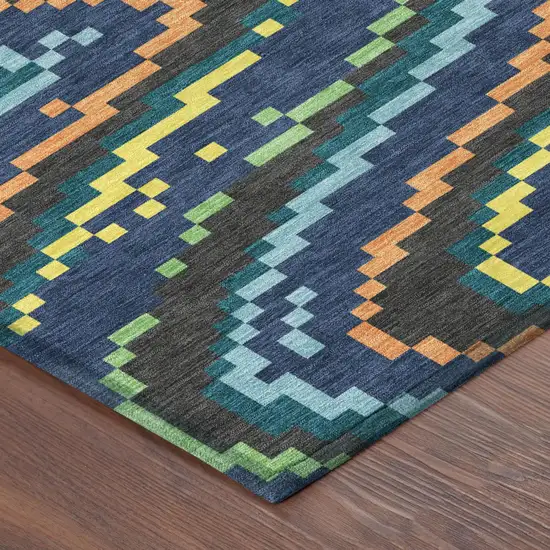 Navy Blue And Blue Abstract Washable Indoor Outdoor Area Rug Photo 3