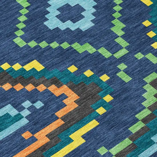 Navy Blue And Blue Abstract Washable Indoor Outdoor Area Rug Photo 4