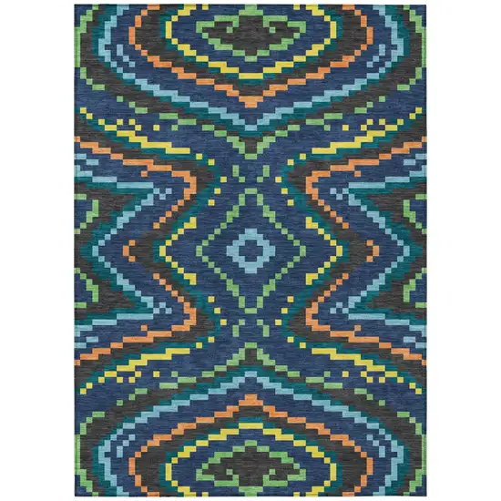 Navy Blue And Blue Abstract Washable Indoor Outdoor Area Rug Photo 2