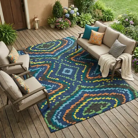 Navy Blue And Blue Abstract Washable Indoor Outdoor Area Rug Photo 1