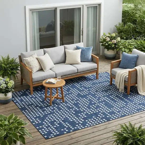 Navy Blue And Blue Abstract Washable Indoor Outdoor Area Rug Photo 1