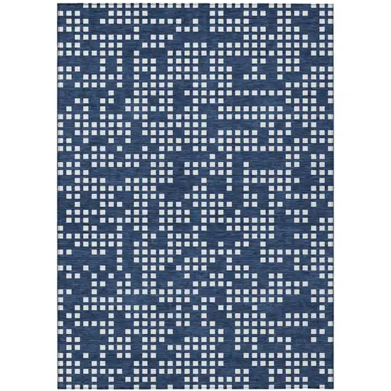 Navy Blue And Blue Abstract Washable Indoor Outdoor Area Rug Photo 2