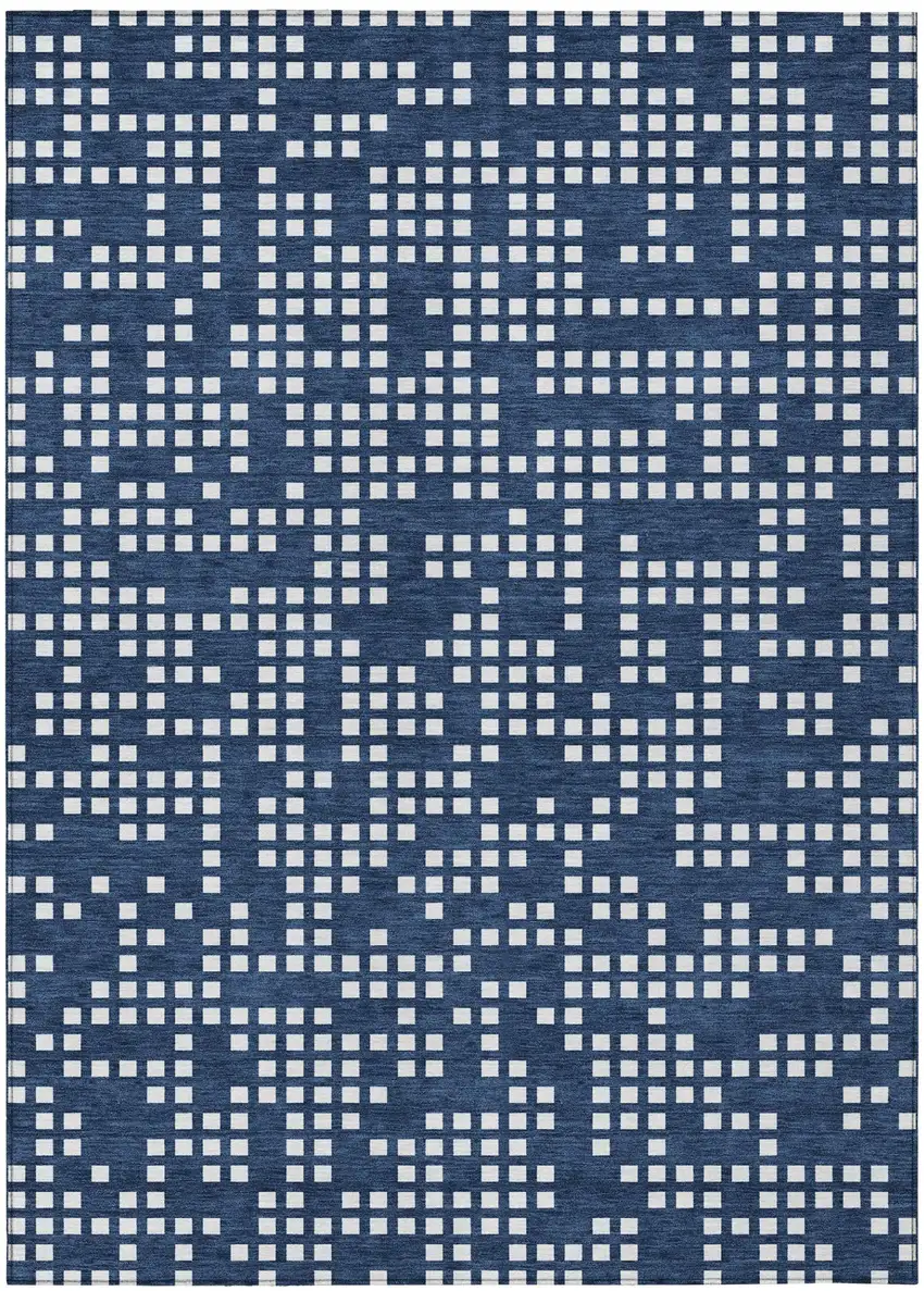 Navy Blue And Blue Abstract Washable Indoor Outdoor Area Rug Photo 2