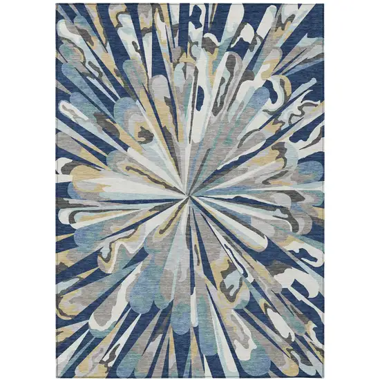 Navy Blue And Blue Abstract Washable Indoor Outdoor Area Rug Photo 4