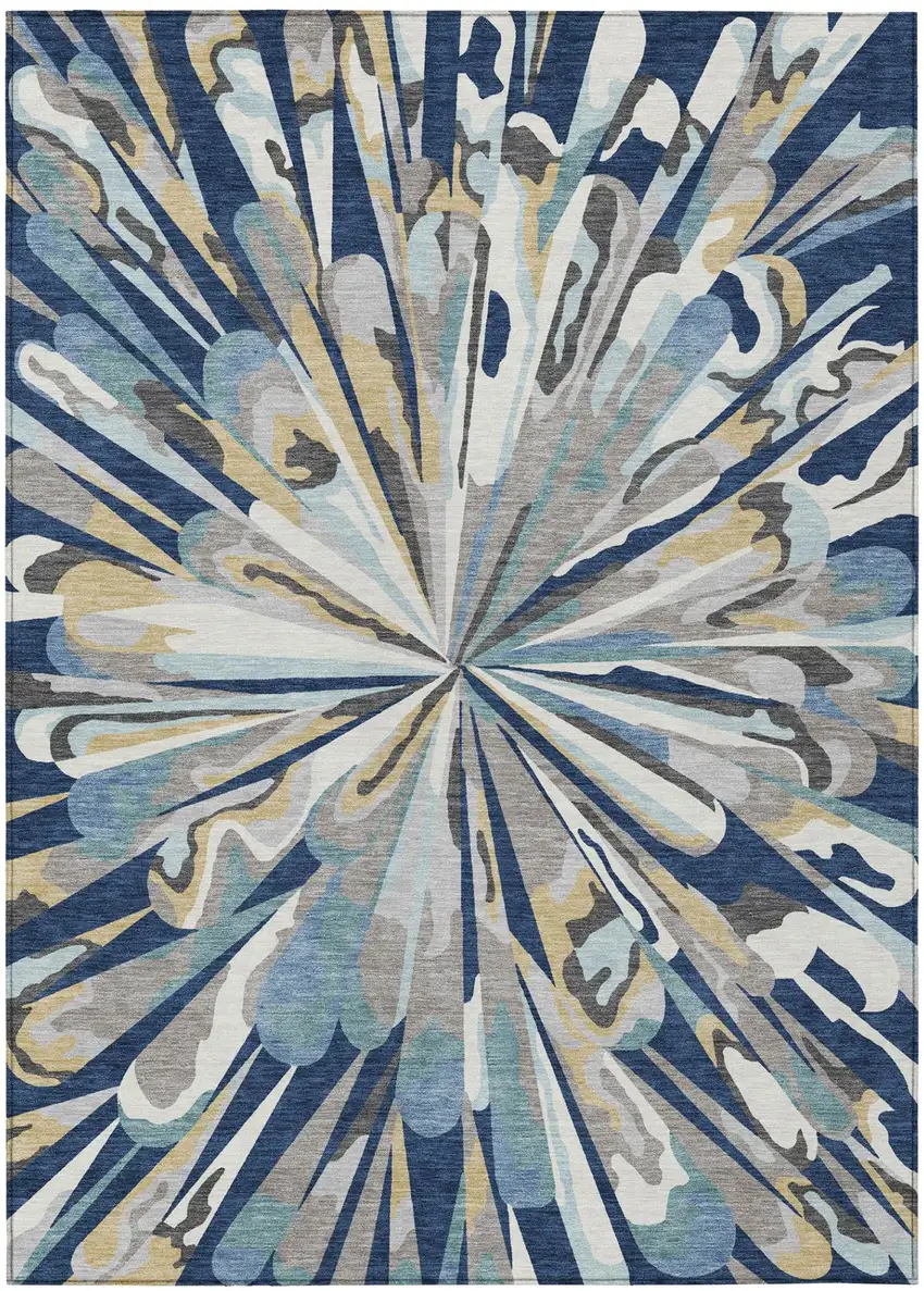 Navy Blue And Blue Abstract Washable Indoor Outdoor Area Rug Photo 4