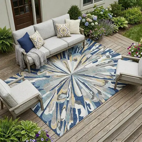 Navy Blue And Blue Abstract Washable Indoor Outdoor Area Rug Photo 1