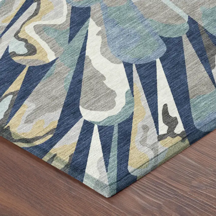 Navy Blue And Blue Abstract Washable Indoor Outdoor Area Rug Photo 5