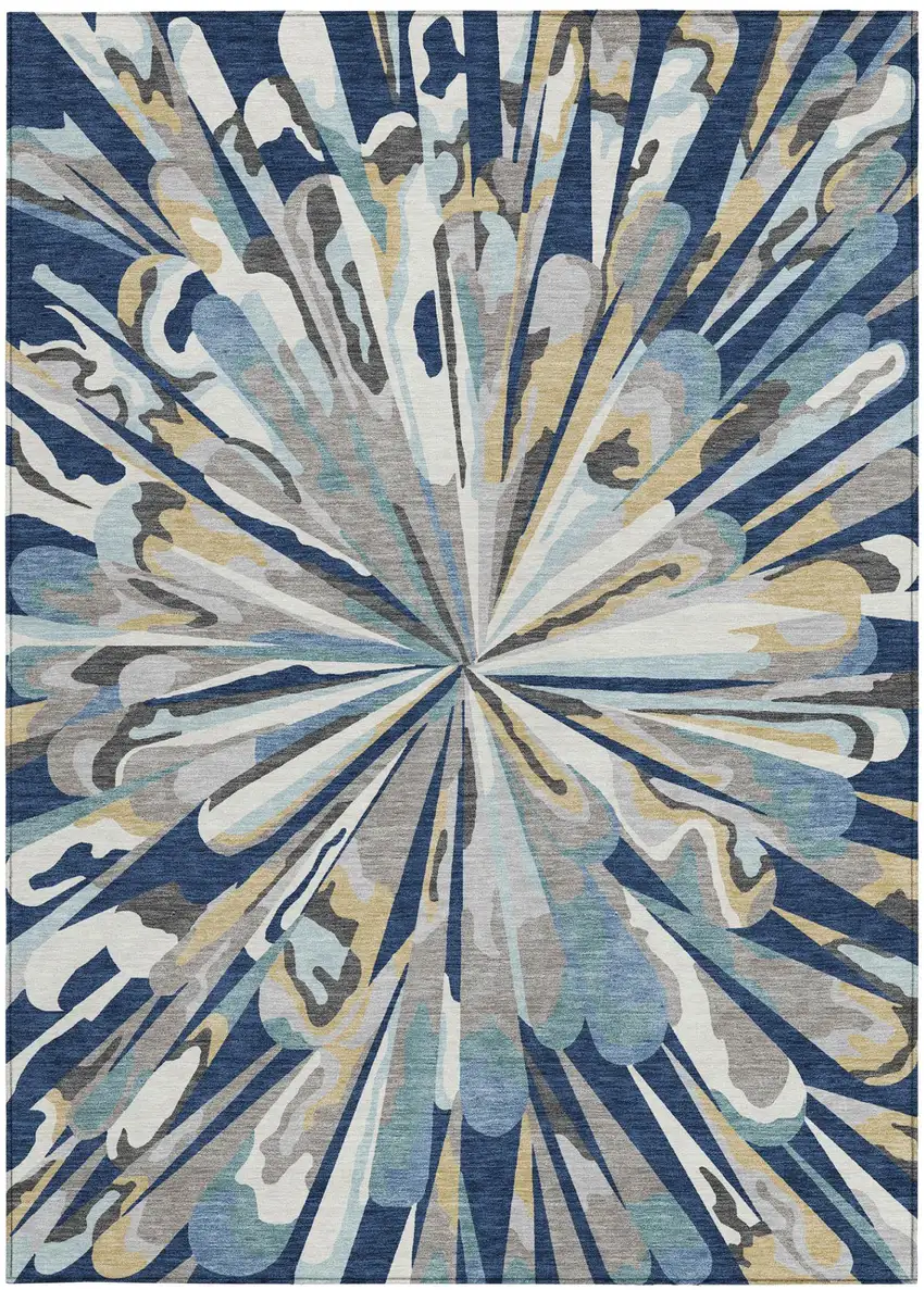 Navy Blue And Blue Abstract Washable Indoor Outdoor Area Rug Photo 2