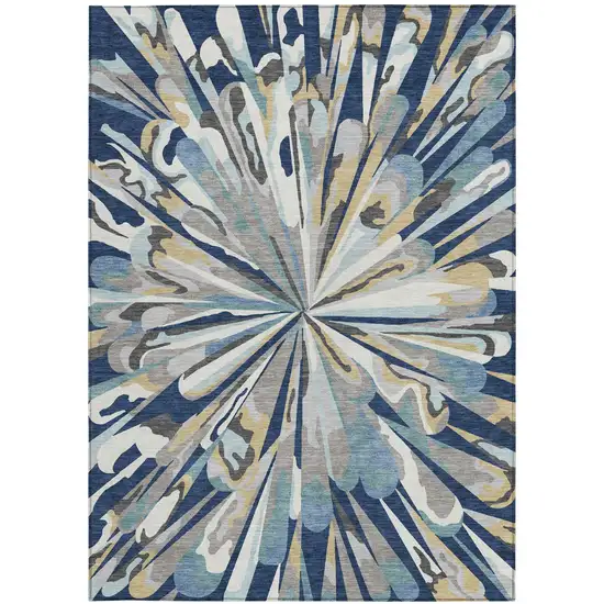 Navy Blue And Blue Abstract Washable Indoor Outdoor Area Rug Photo 2