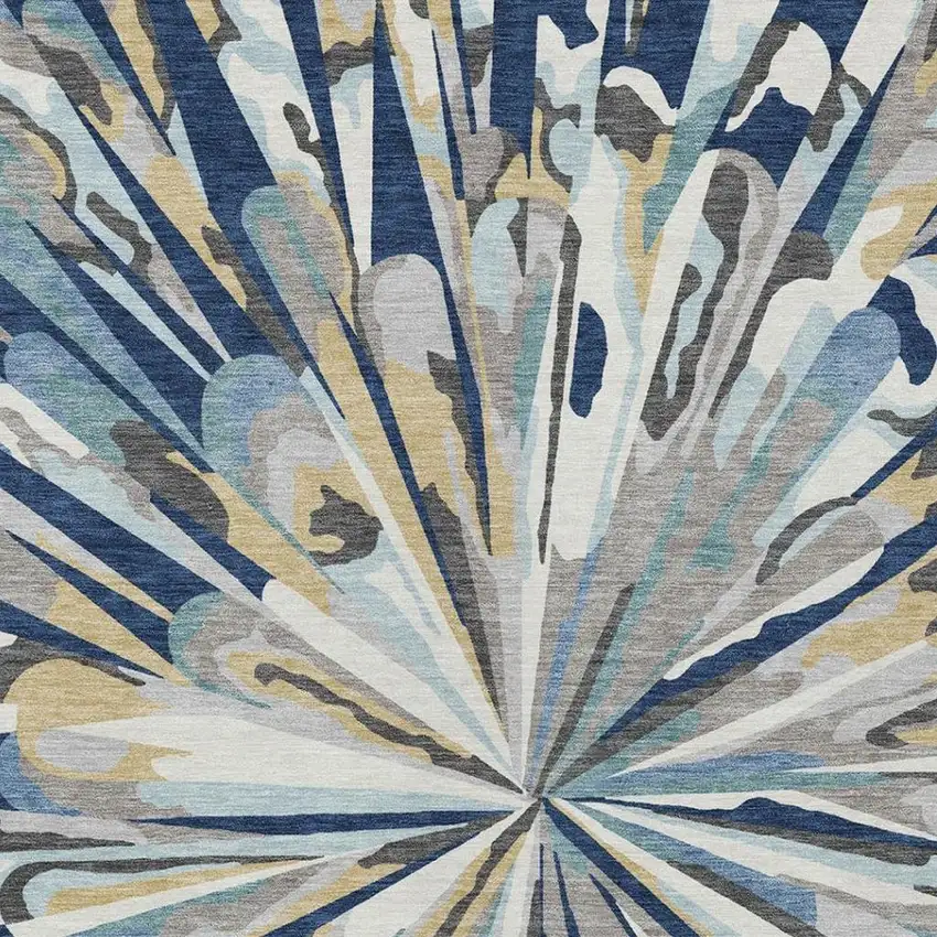 Navy Blue And Blue Abstract Washable Indoor Outdoor Area Rug Photo 9