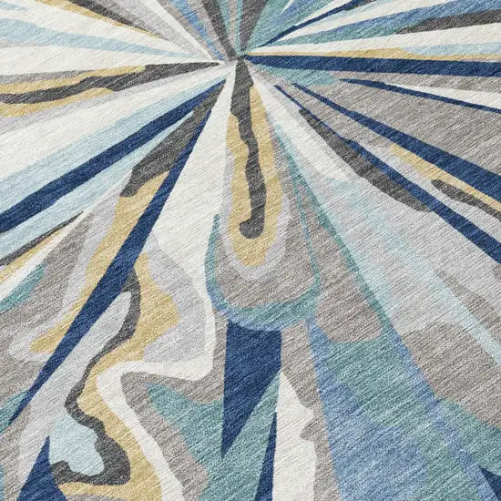 Navy Blue And Blue Abstract Washable Indoor Outdoor Area Rug Photo 6