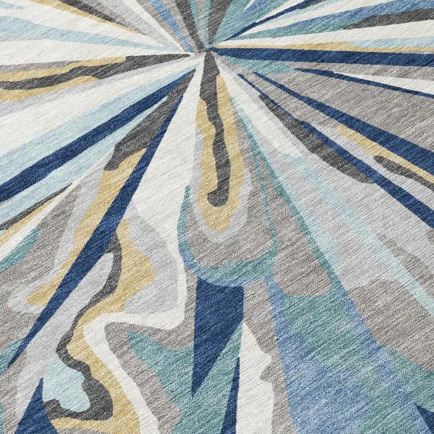 Navy Blue And Blue Abstract Washable Indoor Outdoor Area Rug Photo 6