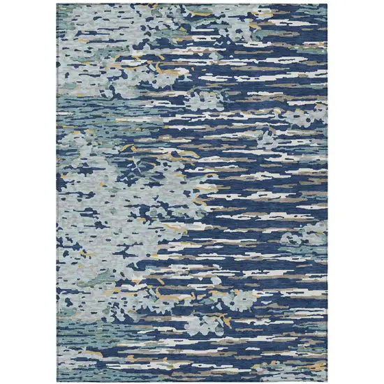 Navy Blue And Blue Abstract Washable Indoor Outdoor Area Rug Photo 2