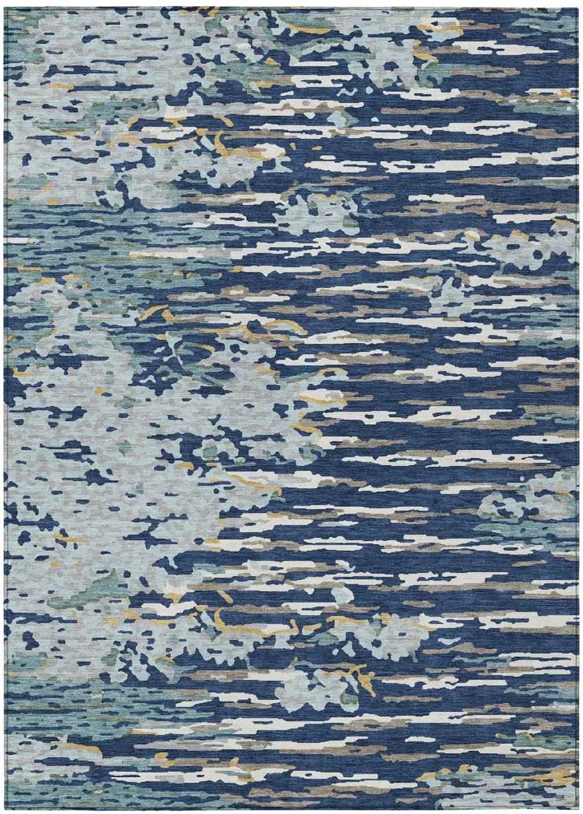 Navy Blue And Blue Abstract Washable Indoor Outdoor Area Rug Photo 2