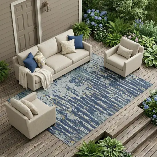 Navy Blue And Blue Abstract Washable Indoor Outdoor Area Rug Photo 1
