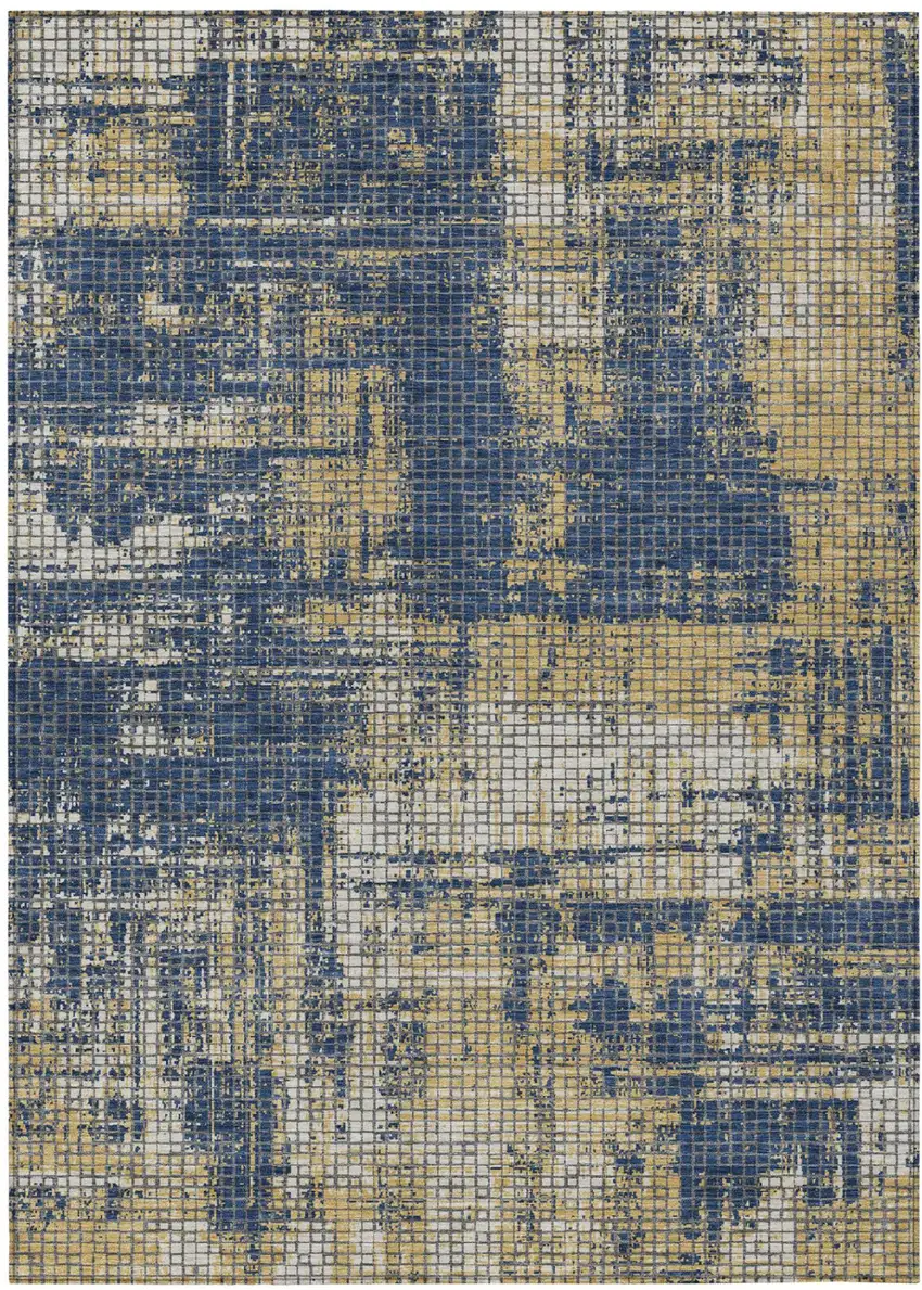 Navy Blue And Blue Abstract Washable Indoor Outdoor Area Rug Photo 2