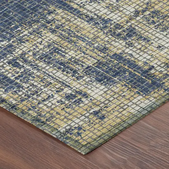 Navy Blue And Blue Abstract Washable Indoor Outdoor Area Rug Photo 3