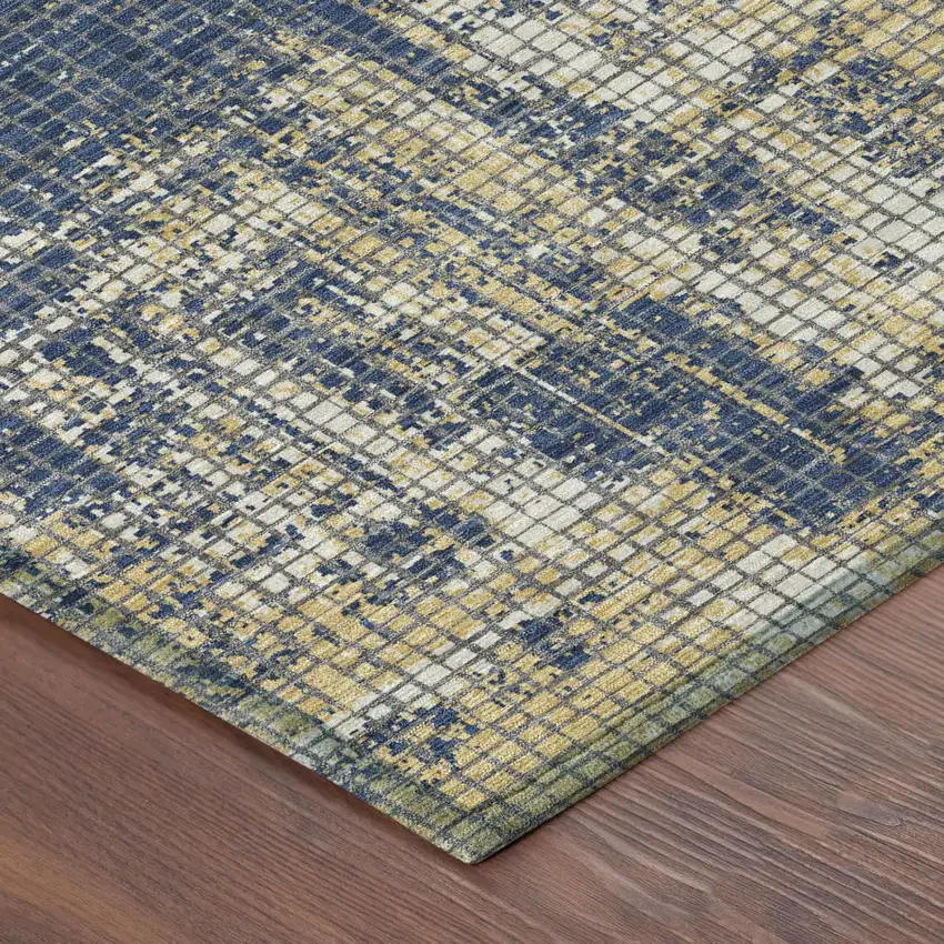 Navy Blue And Blue Abstract Washable Indoor Outdoor Area Rug Photo 3