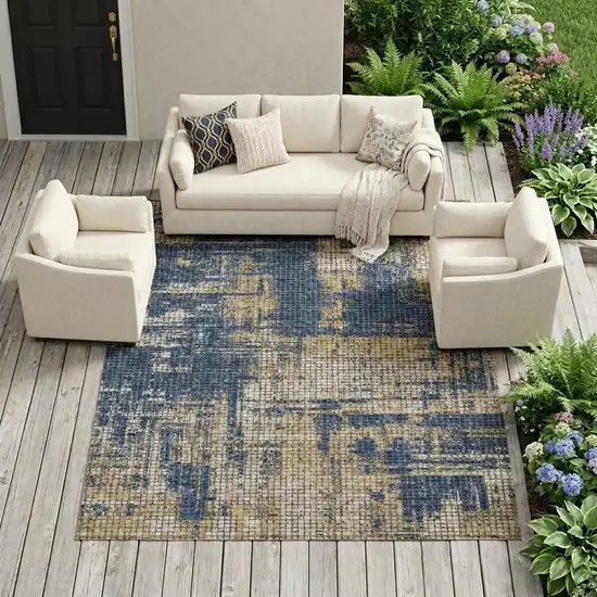 Navy Blue And Blue Abstract Washable Indoor Outdoor Area Rug Photo 1