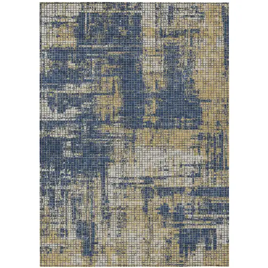 Navy Blue And Blue Abstract Washable Indoor Outdoor Area Rug Photo 2
