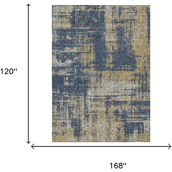 Navy Blue And Blue Abstract Washable Indoor Outdoor Area Rug Photo 5