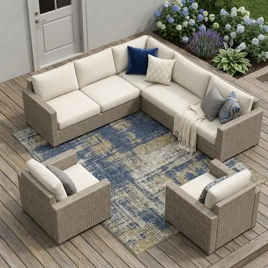Navy Blue And Blue Abstract Washable Indoor Outdoor Area Rug Photo 1
