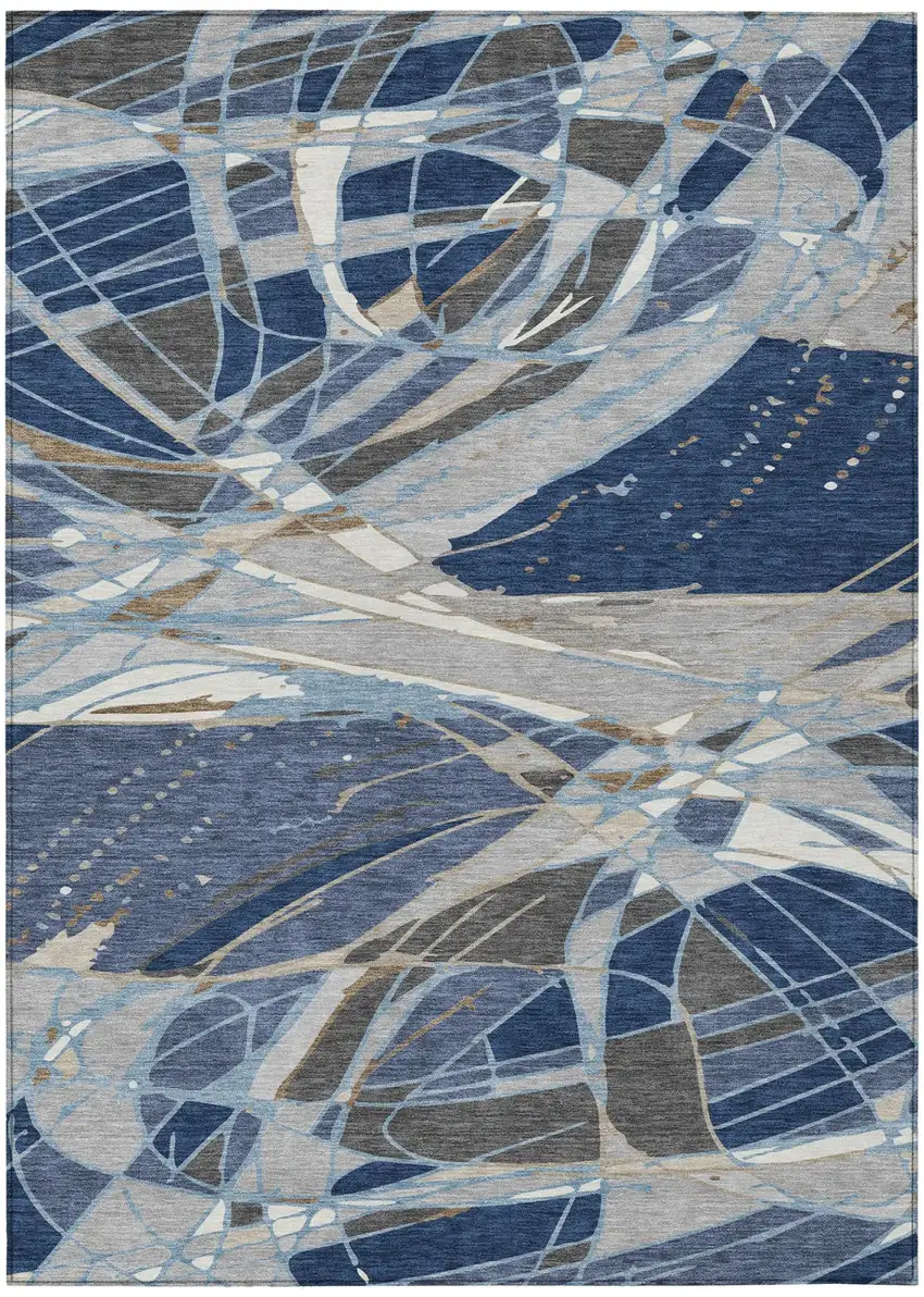 Navy Blue And Blue Abstract Washable Indoor Outdoor Area Rug Photo 2