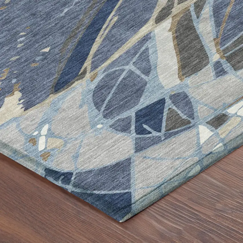 Navy Blue And Blue Abstract Washable Indoor Outdoor Area Rug Photo 3