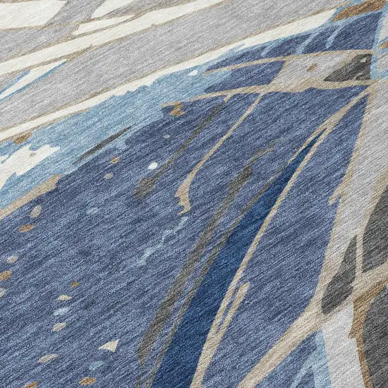 Navy Blue And Blue Abstract Washable Indoor Outdoor Area Rug Photo 4