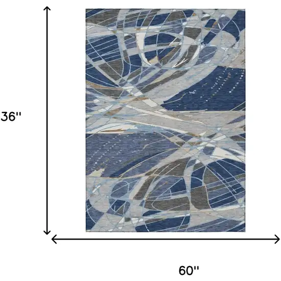 Navy Blue And Blue Abstract Washable Indoor Outdoor Area Rug Photo 5