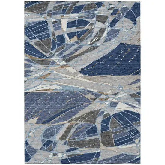 Navy Blue And Blue Abstract Washable Indoor Outdoor Area Rug Photo 2