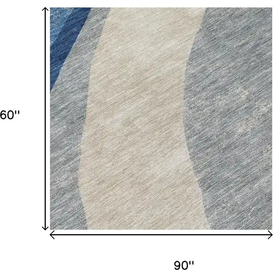 Navy Blue And Blue Abstract Washable Indoor Outdoor Area Rug Photo 6