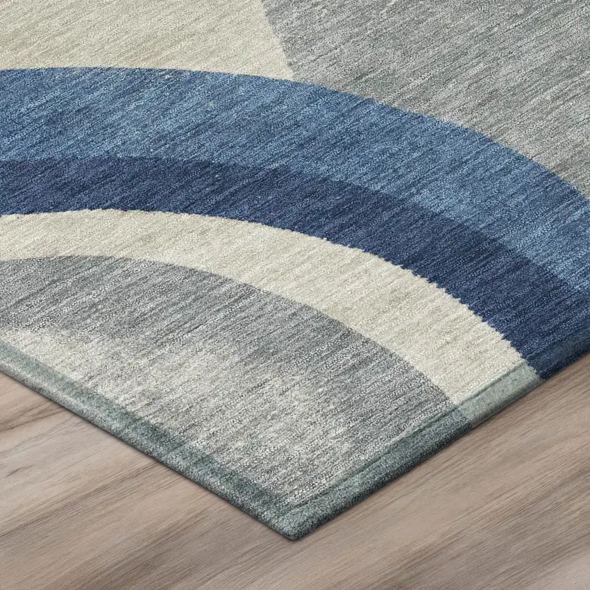 Navy Blue And Blue Abstract Washable Indoor Outdoor Area Rug Photo 5
