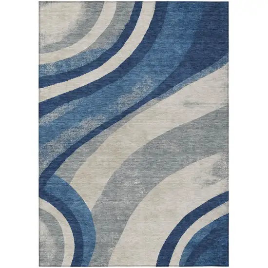 Navy Blue And Blue Abstract Washable Indoor Outdoor Area Rug Photo 4