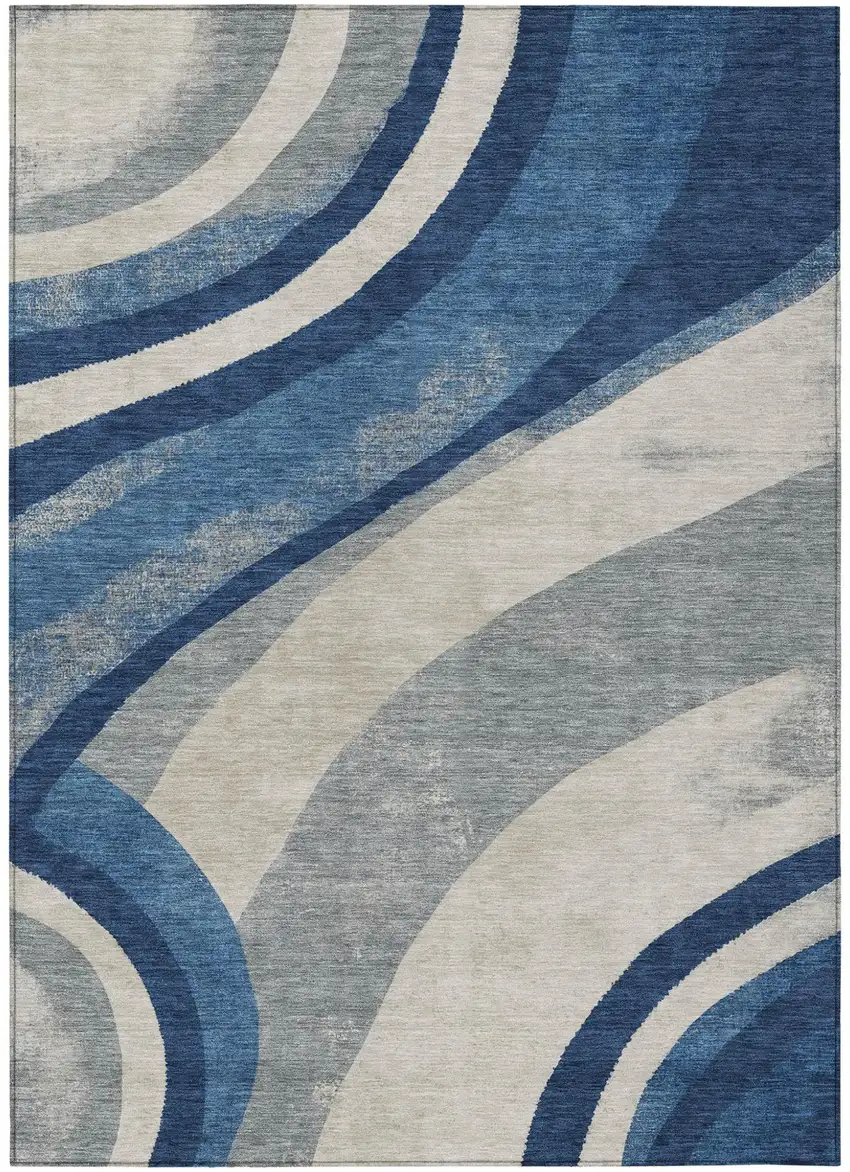 Navy Blue And Blue Abstract Washable Indoor Outdoor Area Rug Photo 4