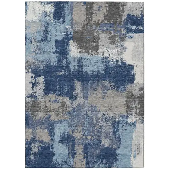 Navy Blue And Blue Abstract Washable Indoor Outdoor Area Rug Photo 2