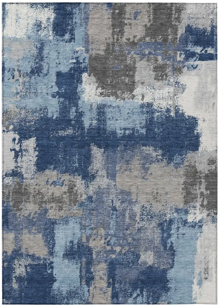 Navy Blue And Blue Abstract Washable Indoor Outdoor Area Rug Photo 2