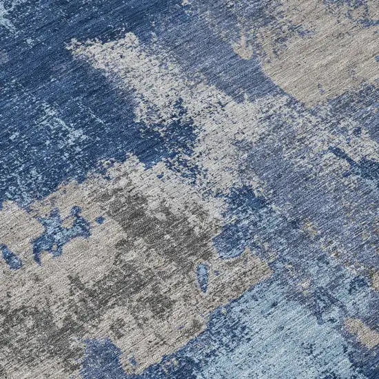 Navy Blue And Blue Abstract Washable Indoor Outdoor Area Rug Photo 5