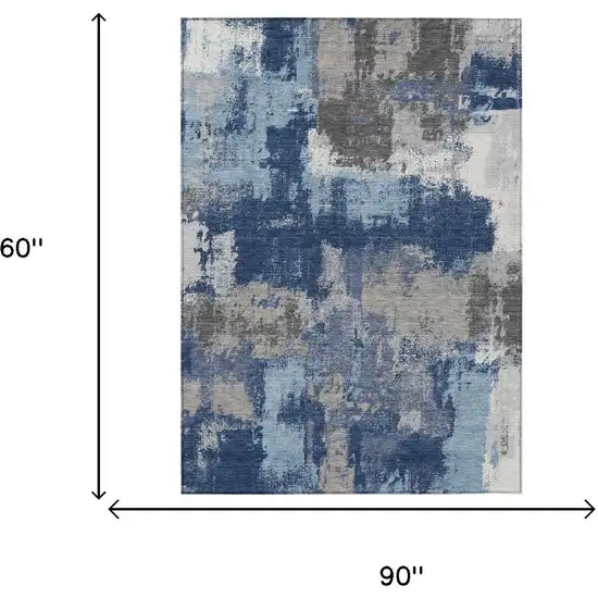 Navy Blue And Blue Abstract Washable Indoor Outdoor Area Rug Photo 6