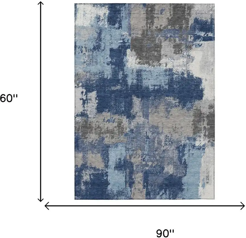 Navy Blue And Blue Abstract Washable Indoor Outdoor Area Rug Photo 6
