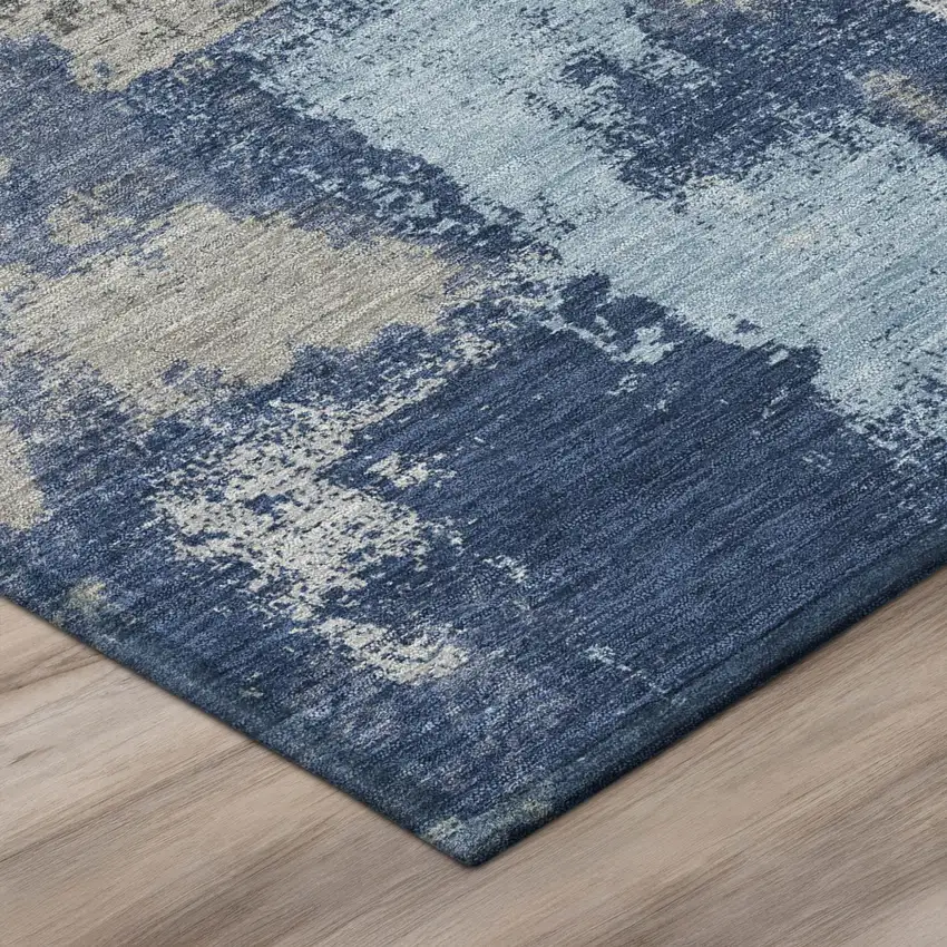 Navy Blue And Blue Abstract Washable Indoor Outdoor Area Rug Photo 4