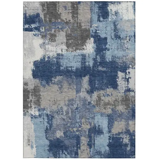 Navy Blue And Blue Abstract Washable Indoor Outdoor Area Rug Photo 3