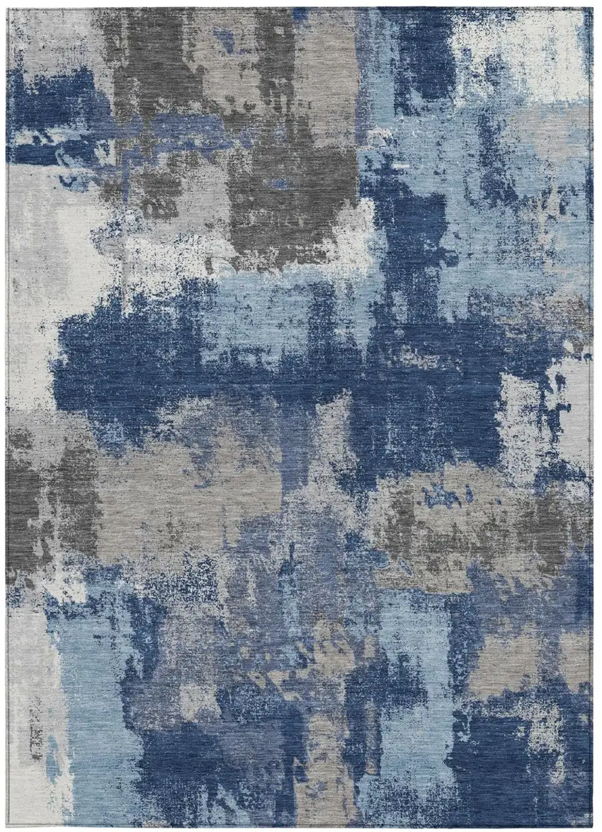 Navy Blue And Blue Abstract Washable Indoor Outdoor Area Rug Photo 3