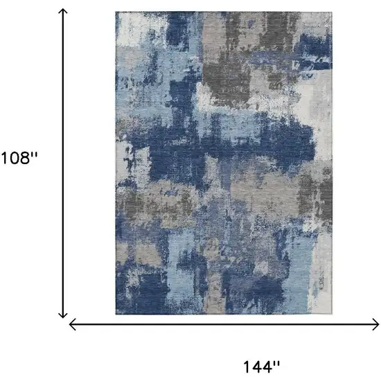 Navy Blue And Blue Abstract Washable Indoor Outdoor Area Rug Photo 6
